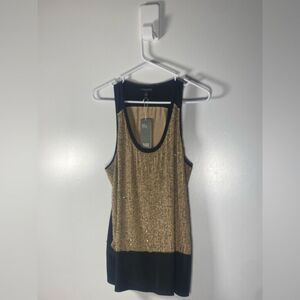 Brand new with tags! Eileen Fisher 100% Silk Beaded Black and Gold Tank Top